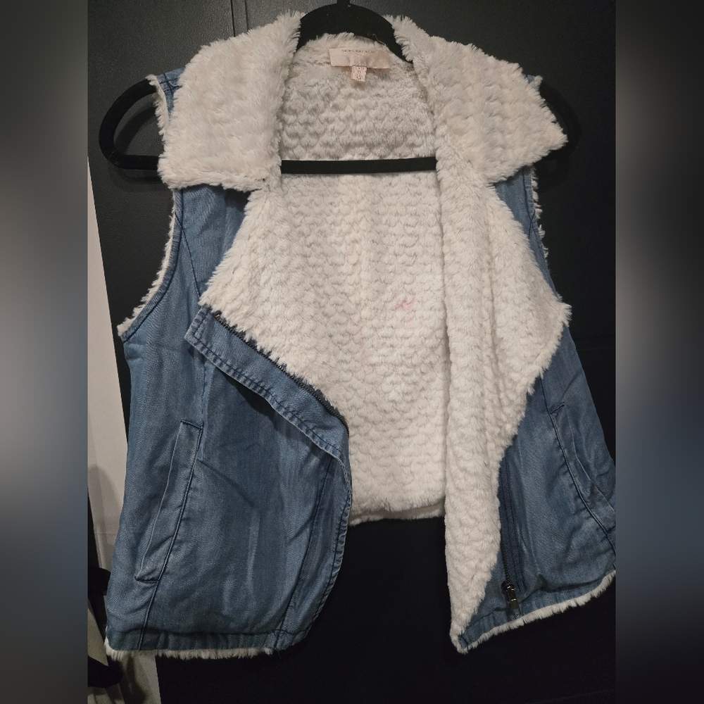Denim and Sherpa Vest OOAK Handpainted Design Festival Hippie Boho Wear Medium